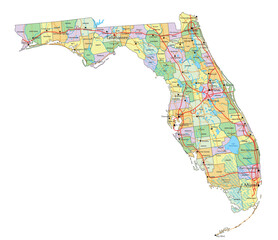 Wall Mural - Florida - Highly detailed editable political map with labeling.