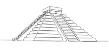 Continuous One Line Drawing Of Chichen Itza. Vector Illustration