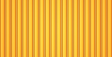 Wall Mural - Vector yellow metal plate texture. Vertical line corrugated urban fence seamless pattern. Steel painted wall background. Iron grooved plate shape. Metallic roofing sheet, top view. Plastic siding