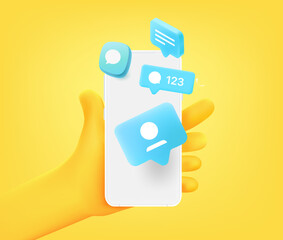 Aufkleber - Receiving messages via social media on smartphone. 3d vector illustration