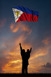 Father with son and the flag of Philippines