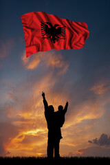 Sticker - Father with son and the flag of Albania