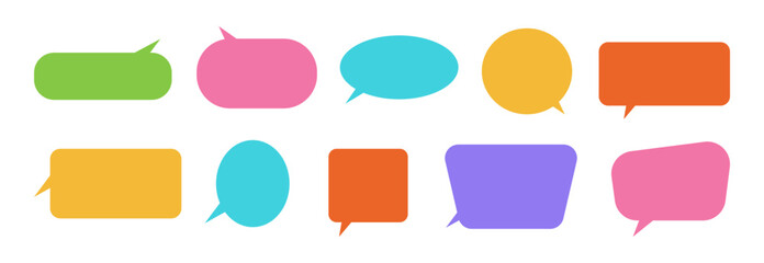 Aufkleber - Chatting boxes and speech bubbles, different shapes of colors, message box set. Rounded and rectangle balloons with copy space. Messaging and communication. Vector in realistic style