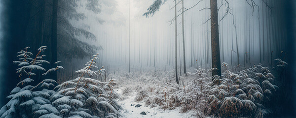 Sticker - Landscapes with forests in the fog, mysterious forests