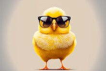 Yellow Cool Chick With Sunglasses. Cute Baby Chicken Illustration On White Background. Generative AI.