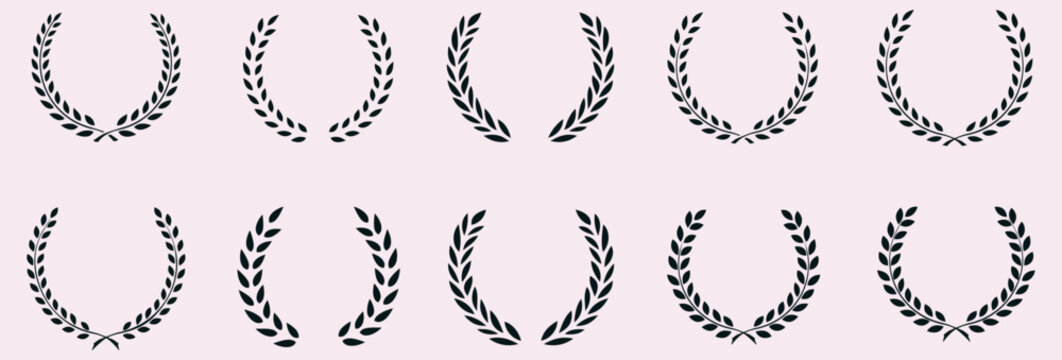 Laurel wreath. Silhouette laurel wreath. Emblem floral greek branch with award laurel wreaths and branches flat style