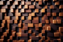 Beautiful, Glossy Mosaic Tiles Organized In The Form Of A Wall. The Natural Block Backdrop Has An Arabesque Pattern And Is Made Of Wooden Blocks. Generative AI