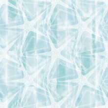 Starfish On Blue Watercolor Background. Seamless Vector Pattern. Perfect For Wallpaper, Wrapping, Fabric And Textile.