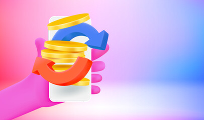 Aufkleber - Cashback concept with arrows and gold coins. 3d vector banner with copy space
