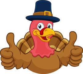 Wall Mural - Turkey Pilgrim Hat Thanksgiving Cartoon Character