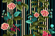 Flowers and stripes patter in bright colors, ideal for decoration and wallpapers, generative AI