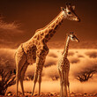 Giraffe mother with her child. United family concept. Generative AI.