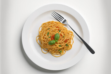 Classic spaghetti on a white background on a plate. Generative AI