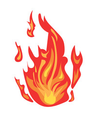 Aufkleber - Bright burning fire and hot flame effect, flammable symbol. Illustration in comic cartoon design