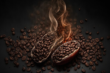 Poster - coffee beans that have been roasted might serve as a backdrop. Generative AI