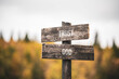 vintage and rustic wooden signpost with the weathered text quote trust god, outdoors in nature. blurred out forest fall colors in the background.