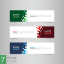 Banner Design Template. Abstract Geometric Background Design, Web Header Element, Layout Concept. Green, Orange, Red, Blue Color. Vector EPS 10.