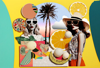 Wall Mural - Summer vacation unusual trendy art paper collage design. Generative ai