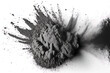 Black charcoal dust, gunpowder, and roughness, top view, isolated on white. Generative AI