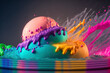 Close up of a colored bath bomb dissolving in water. Generative AI