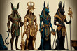 Egyptian deities including Anubis, Seth, Hathor, and Horus. Generative AI