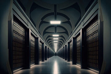 Canvas Print - symmetrical equipment rows in a data center room. Generative AI