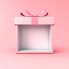 Aufkleber - Sweet pink product display gift box or blank exhibition booth present box stand with pink ribbon bow isolated on pink pastel color background with shadow minimal conceptual 3D rendering