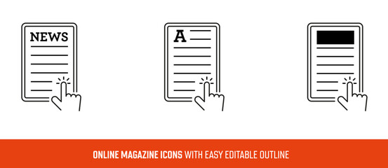 Online magazine icons with editable outline