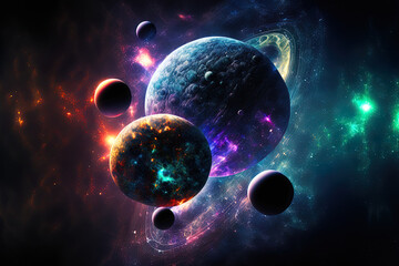 Wall Mural - galaxy and planets, science fiction background. the scientific study of the universe's stars, planet