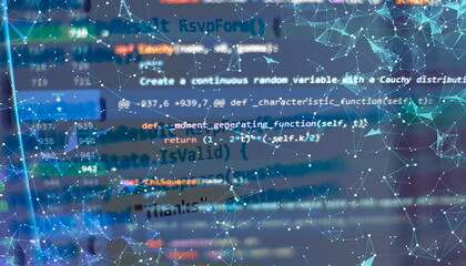 Programming code on computer screen. Software development. Writing program code on computer.