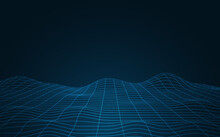 Big Data Visualization Concept. Dynamic Wave On Blue Background. Wave Of Particles