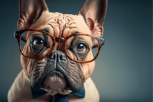 French Bulldog Wearing Glasses. Generative AI.