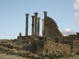 Wall Mural - Volubilis Roman ruins in Morocco- Best-preserved Roman ruins located between the Imperial Cities of Fez and Meknes