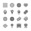 Waffle flat line icons set. Cream dessert and chocolate food. Simple flat vector illustration for web site or mobile app.