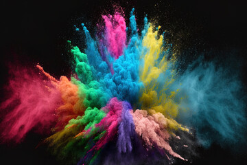 Canvas Print - Holi paint color powder explosion in the shape of a rainbow in monochrome. gorgeous party festival theme, rgb peace. Generative AI