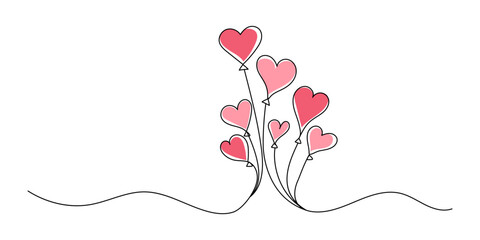 Wall Mural - Valentines day card decoration on isolated background. Line hearts balloons. Love concept. Vector EPS 10