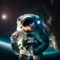 Wall Mural - generative ai astronaut floating zero gravity in outer space.