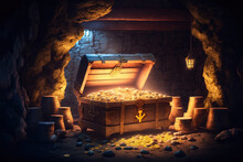 Fantastic Picture Of The Treasure Chest In Majestic Places Of The Castle. Finances And Money Concept. Generative AI.