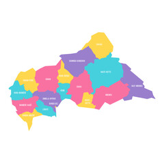Naklejka na meble Central African Republic political map of administrative divisions - prefectures and autonomous commune Bangui. Colorful vector map with labels.