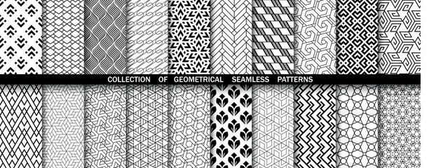 Geometric set of seamless black and white patterns. Simpless vector graphics