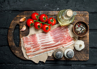 Sticker - Raw bacon with tomatoes and spices.