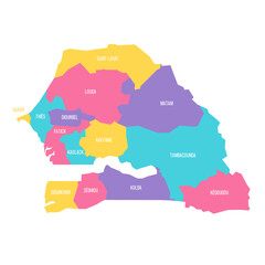 Naklejka na meble Senegal political map of administrative divisions - regions. Colorful vector map with labels.