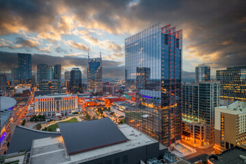 Fototapete - Nashville, Tennessee, USA Downtown Cityscape and Rooftop Views