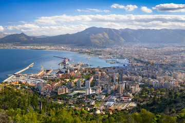 Wall Mural - Palermo, Italy Skyline Over the Port