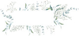 Fototapeta Młodzieżowe - Watercolor wildflowers greenery frame, foliage, vintage wreath