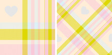 Check Plaid Set Seamless Pattern With Hearts.