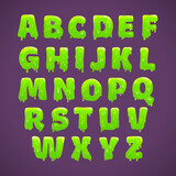 Fototapeta Dinusie - Green slime alphabet, cool liquid slimy font.