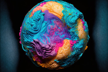 Sticker - Top view of a colored bath bomb dissolving in water. Generative AI