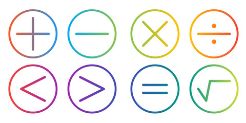 Math symbol icon set, simple math symbol with colorful gradient color