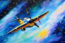 An Expressive Oil Painting Of A Vintage Airplane Illustration